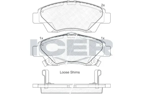 Колодки гальмівні (передні) Honda Jazz 01-/City/Freed 08-/Insight 09- ICER 181906