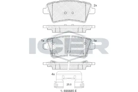 Колодки гальмівні (задні) Kia Optima 2.0 T-GDI 15-19 ICER 182467