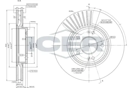 Диск гальмівний (передній) Hyundai Tucson 05-/ I30 II 11-/Kia Cee\'D/ Cerato III 13- (300x28) ICER 78BD0586-2