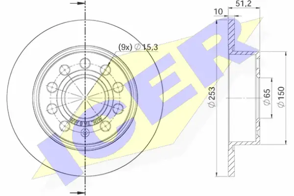 Диск гальмівний (задній) Audi A3/Seat Leon/Skoda Octavia/VW Golf 04- (253x10) (з покриттям) (повний) ICER 78BD5640-2 (фото 1)