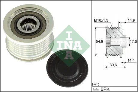 Шків генератора Hyundai Santa Fe/Kia Sorento 2.5 MPI 21- INA 535 0368 10