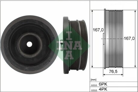 Шків колінвалу BMW 1 (E87)/3 (E90/E91)/5 (E60)/X3 (E83) 2.0D 02-12 (4PK+6PK) M47/N47 INA 544 0082 10 (фото 1)