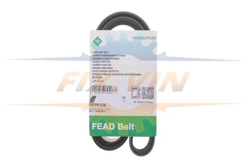 Ремінь генератора Fiat Ducato 2.3D 06- (7PK1236) INA FB 7PK1236 (фото 1)