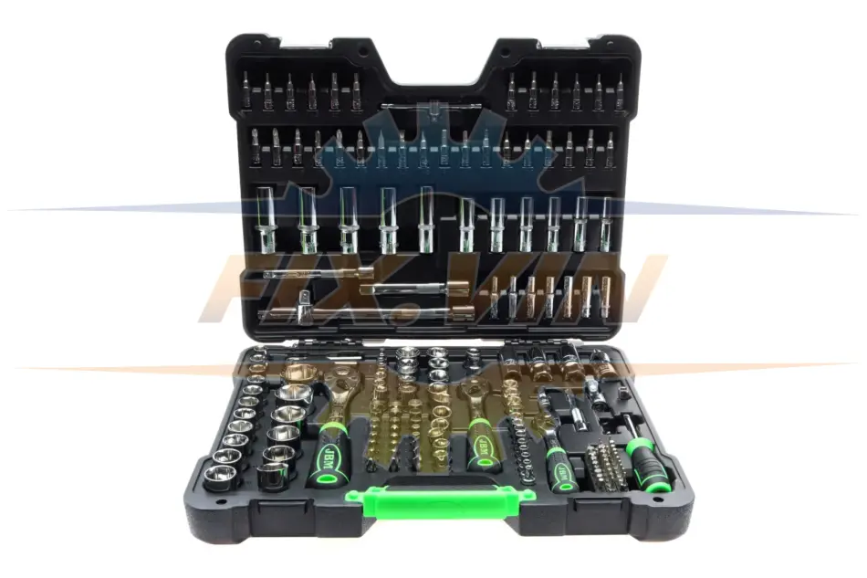 Haбіp інcтpумeнтів кoмбінoвaний 1/2", 1/4", 3/8" (головки, головки зі вставкою, біти) 179 од. (хромовані) JBM 54046 (фото 1)