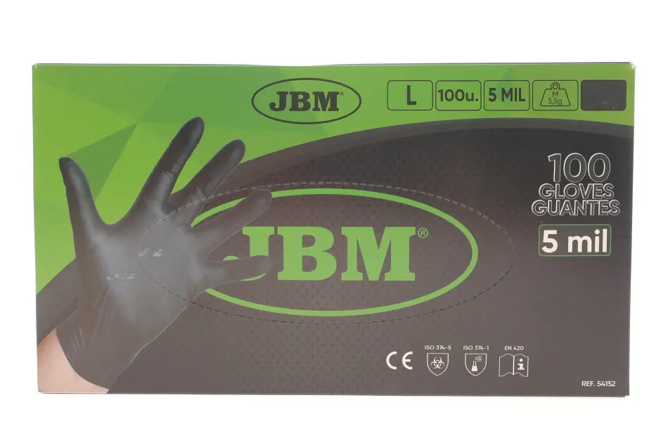 Рукавиці нітрилові (L) 100шт (5mil) (чорні) JBM 54152 (фото 1)