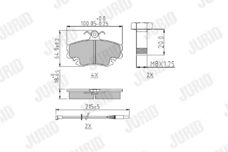 Гальмівні колодки передні Dacia Logan, Sandero, Solenza / Renault Clio, Espace, Twingo, Megane Jurid/Bendix 571526J
