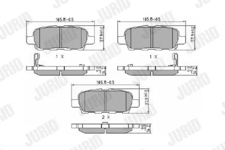Гальмівні колодки задні Infinity/ Suzuki/ Nissan Qashqai, X-Trail, Juke, Leaf, Murano, Tiida, Teana Jurid/Bendix 572501J