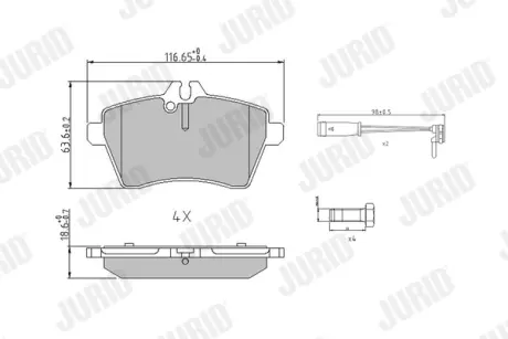 Гальмівні колодки передні Mercedes A-Class (W169), B-Class (W245) (2004->) Jurid/Bendix 573265J