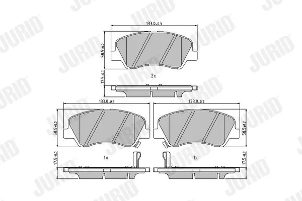 Гальмівні колодки передні KIA Rio, Cerato, Carens / Hyundai Accent, I20, Elantra, Solaris Jurid/Bendix 573368J (фото 1)