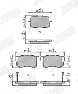 Гальмівні колодки задні Honda Accord, Civic, CR-V / Acura RL / Mitsubishi L300 / Suzuki Kizashi Jurid/Bendix 573375J