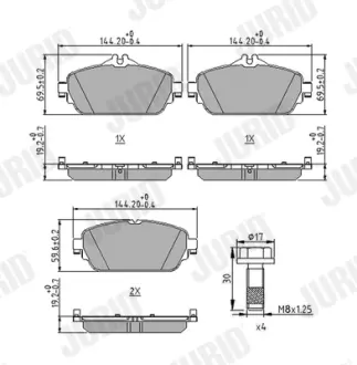 Гальмівні колодки передні Mercedes C-Class (W205, S205, A205, C205) E-Class (W213, S213, A238, C238) Jurid/Bendix 573671J