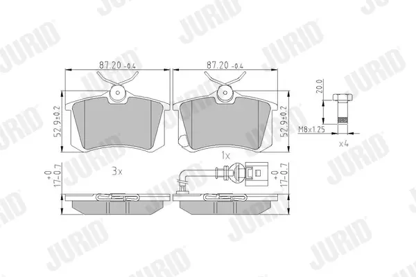 Гальмівні колодки задні Audi A2, A3 / Seat Ibiza II, Toledo III / Skoda Fabia I, Octavia I / VW Golf Jurid/Bendix 573938J (фото 1)