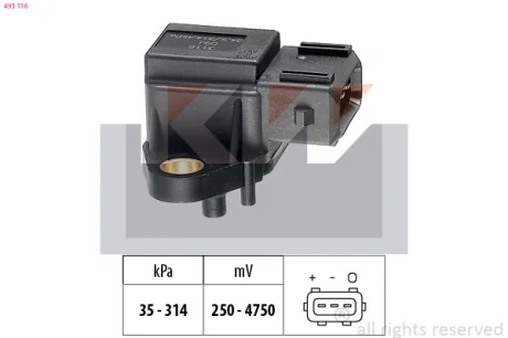 Датчик давления воздуха, 2,0D, 3,0D KW 493 116
