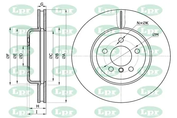 Диск тормозной передний (кратно 2) BMW 5 (F10) (D=348mm) LPR B2070V (фото 1)