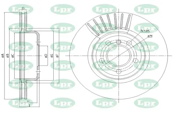 Диск гальмівний передній (кратно 2) BMW 5 (F10) (D=330mm) LPR B2073V (фото 1)