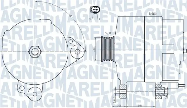 VW Генератор GOLF PLUS V 05-, GOLF VI 09-, JETTA III 07-, SKODA, AUDI MAGNETI MARELLI 063731817010 (фото 1)