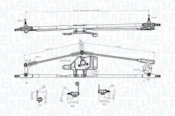 Механізм склоочисників передн (без мотора) IVECO EUROSTAR, STRALIS I 01.93- MAGNETI MARELLI 085570718010 (фото 1)