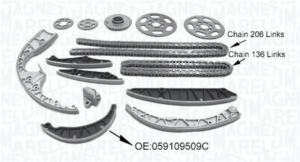 VW К-т ланцюга ГРМ TOUAREG 3.0 V6 TDI 10-, AUDI MAGNETI MARELLI 341500001590 (фото 1)