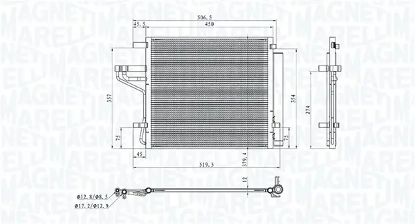 KIA Радіатор кондиціонера (конденсатор) PICANTO III 1.0, 1.2 17-, HYUNDAI MAGNETI MARELLI 350203107300 (фото 1)