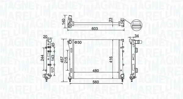 FIAT Радіатор сист. охолодженння 500 0.9-1.4 07-, PANDA, FORD MAGNETI MARELLI 350213151100 (фото 1)