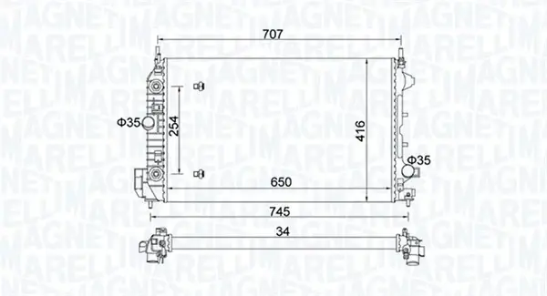 OPEL Радіатор системи охолодження двигуна (автомат) SIGNUM 1.9 CDTI 04-, VECTRA C GTS 1.9 CDTI 04-, CADILLAC, FIAT, SAAB MAGNETI MARELLI 350213162500 (фото 1)