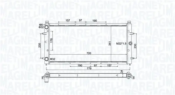 Радіатор двигуна (акпп/мкпп) VW CALIFORNIA T4 CAMPER, TRANSPORTER T4 1.8-2.8 07.90-06.03 MAGNETI MARELLI 350213174600 (фото 1)