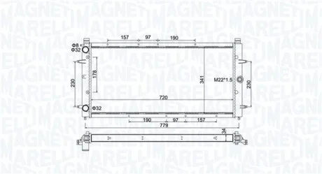 Радіатор двигуна (акпп/мкпп) VW CALIFORNIA T4 CAMPER, TRANSPORTER T4 1.8-2.8 07.90-06.03 MAGNETI MARELLI 350213174600