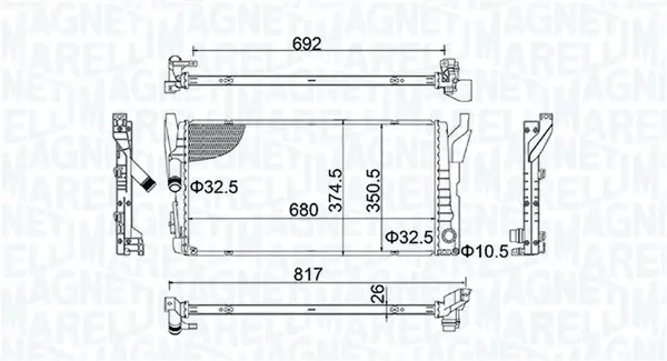 Радиатор двигателя BMW 2 F45 2 GRAN TOURER F46 X1 F48 X2 F39 MINI F55 F56 F57 CLUBMAN F54 COUNTRYMAN F60 1.2/1.5 09.13- MAGNETI MARELLI 350213202800 (фото 1)