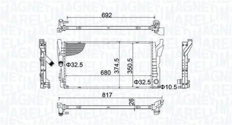 Радиатор двигателя BMW 2 F45 2 GRAN TOURER F46 X1 F48 X2 F39 MINI F55 F56 F57 CLUBMAN F54 COUNTRYMAN F60 1.2/1.5 09.13- MAGNETI MARELLI 350213202800