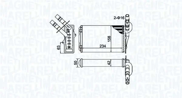 Радіатор пічки RENAULT CLIO II, CLIO II/HATCHBACK, THALIA I, THALIA II 1.2-3.0 02.98- MAGNETI MARELLI 350218404000 (фото 1)