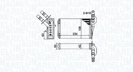 Радіатор пічки RENAULT CLIO II, CLIO II/HATCHBACK, THALIA I, THALIA II 1.2-3.0 02.98- MAGNETI MARELLI 350218404000
