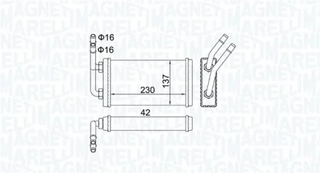 Радіатор пічки FORD TRANSIT, TRANSIT TOURNEO 2.0/2.4D/2.5D 06.94-12.00 MAGNETI MARELLI 350218406000