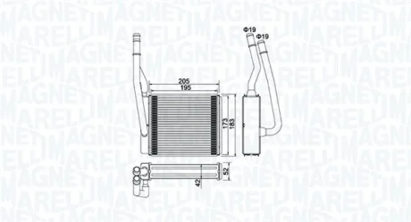 Радіатор пічки FORD TOURNEO CONNECT, TRANSIT CONNECT 1.8/1.8D 06.02-12.13 MAGNETI MARELLI 350218414000