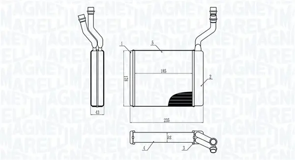 Радіатор пічки VOLVO C30, C70 II, S40 II, V50 FORD C-MAX, FOCUS C-MAX, FOCUS II, FOCUS II/KOMBI, KUGA I MAZDA 3, 5 1.3-Electric 10.03-06.13 MAGNETI MARELLI 350218425000 (фото 1)