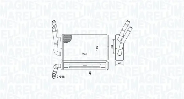 Радіатор пічки FORD TRANSIT, TRANSIT TOURNEO 2.2D-3.2D 04.06-12.14 MAGNETI MARELLI 350218450000 (фото 1)