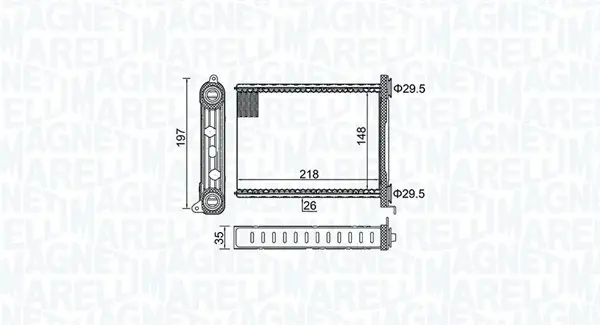 Радіатор пічки RENAULT GRAND SCENIC III, MEGANE, MEGANE III, MODUS, SCENIC III, TRAFIC III 1.2-2.0D 05.08- MAGNETI MARELLI 350218464000 (фото 1)