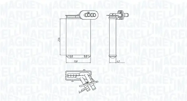 Радіатор пічки AUDI A3 SEAT AROSA, CORDOBA, CORDOBA VARIO, IBIZA II, INCA, TOLEDO I SKODA OCTAVIA I VW CADDY II, CADDY II/MINIVAN, CORRADO, GOLF II, GOLF III, GOLF IV 1.0-Electric 08.80-12.10 MAGNETI MARELLI 350218494000 (фото 1)