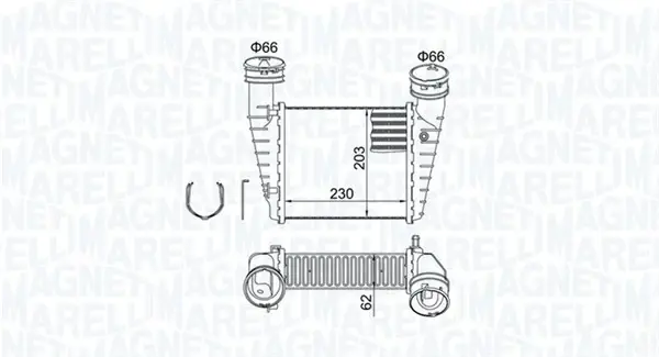 Інтеркулер SKODA SUPERB I VW PASSAT B5, PASSAT B5.5 1.9D/2.0D 02.00-03.08 MAGNETI MARELLI 351319205210 (фото 1)
