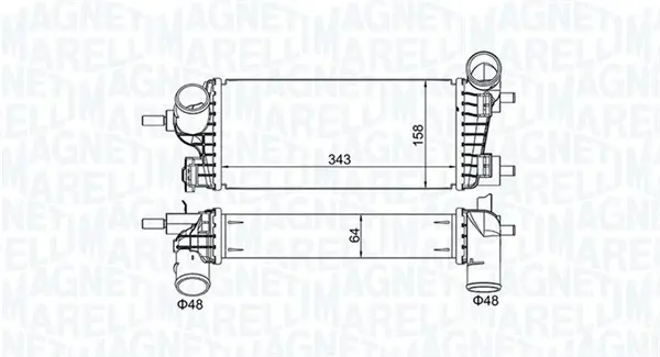 FORD Інтеркулер C-MAX II 1.0 12-, FOCUS III 1.0 12-, GRAND C-MAX 1.0 12-, TRANSIT CONNECT V408 1.0 13- MAGNETI MARELLI 351319205550 (фото 1)