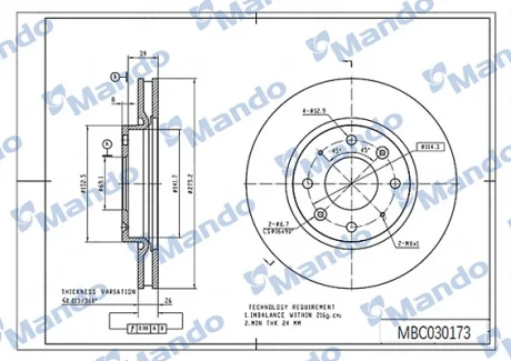 Диск тормозной MANDO MBC030173