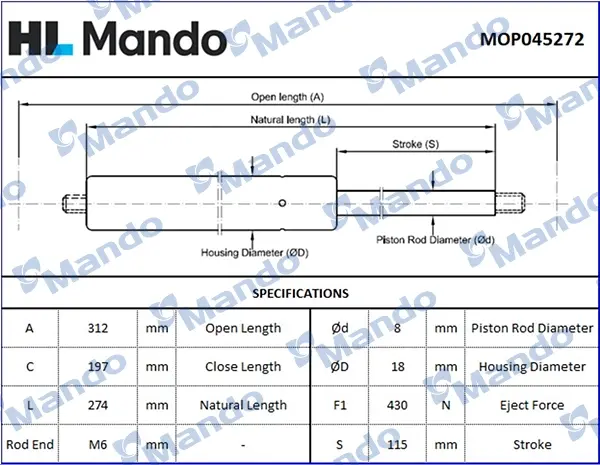 Амортизатор багажника MANDO MOP045272 (фото 1)