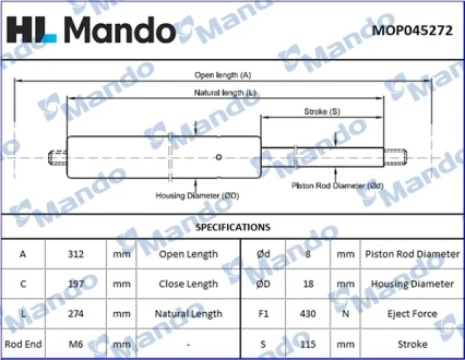 Амортизатор багажника MANDO MOP045272