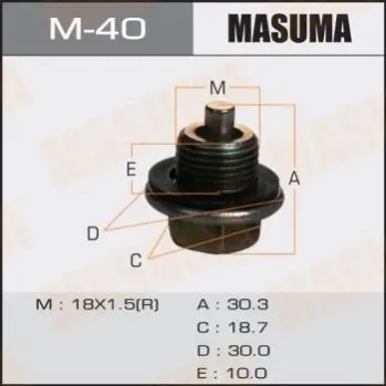 Пробка зливна піддону (з шайбою 18х1.5mm) Toyota (M-40) MASUMA M40 (фото 1)