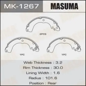 Колодка тормозная задняя Nissan Tida 1.5, 1.8 (07-) барабанная Masuma MASUMA MK1267 (фото 1)