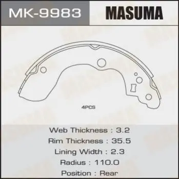 Колодки гальмівні стояночного тормоза (MK-9983) MASUMA MK9983 (фото 1)