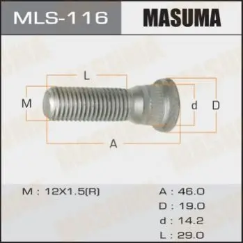 Шпилька колеса MASUMA MLS116 (фото 1)