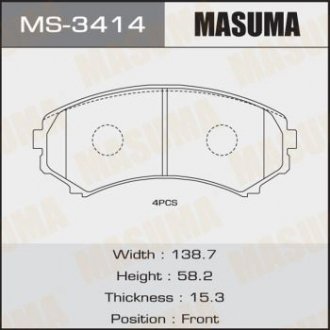 Колодки гальмівні передн Mitsubishi Pajero (00-) (MS-3414) MASUMA MS3414