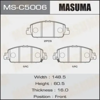 Колодки гальмівні передн Honda Accord (13-) (MS-C5006) MASUMA MSC5006 (фото 1)