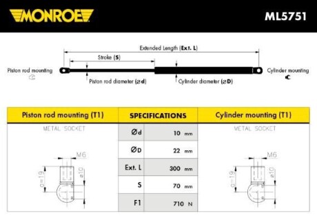 Газова пружина, кришка багажника MONROE ML5751