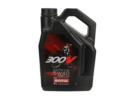 Олива для чотиритактних двигунів 300V Off Road 5W40 4л >JASO MA2 Синтетична естерове MOTUL 300VFLOFF 5W40 4L 104135